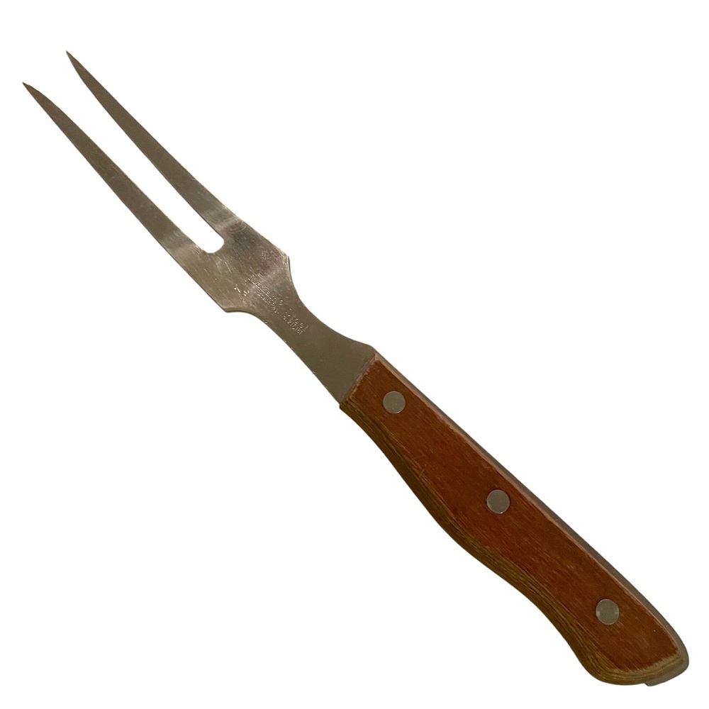 MAXAM 2 Prong Stainless Steel Meat Fork with wood handle made in Japan - EUC